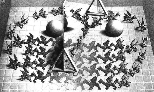 Espejo mágico (1946), litografía de M. C. Escher